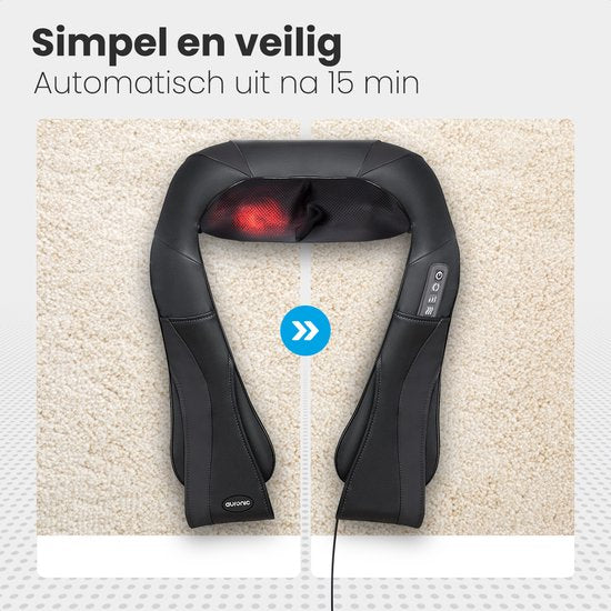 Auronic Shiatsu Massagekussen - Elektrisch Nekmassage Apparaat - Massage Apparaten - Nek en Schouder - Infrarood - Inclusief Draagtas - Zwart