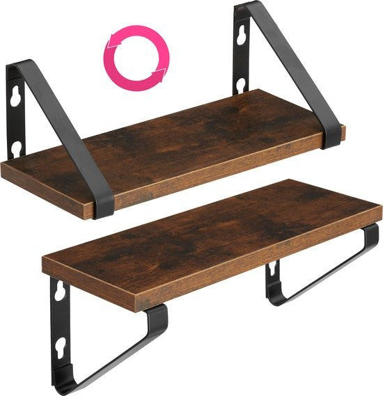 tectake® - 3 Wandplanken Cowell industrieel donkerbruin - 404429