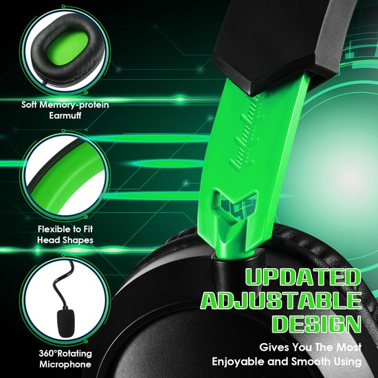 KOTION EACH G3100 Gaming Headset - Over-ear Koptelefoon met Microfoon - Geschikt voor Nintendo Switch,PS5, PS4, Xbox Series X|S, Xbox One, Mobile & PC - Zwart groen