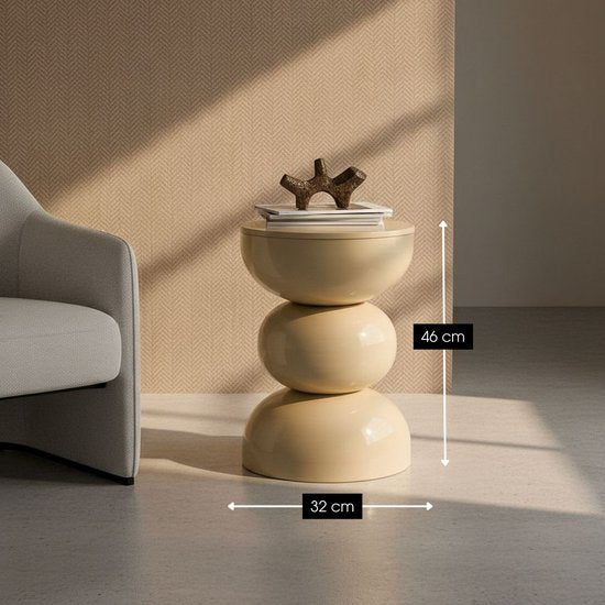 Mica Decorations Luna Bijzettafel - Bijzettafel Rond H46 x Ø32 cm - IJzeren Tafeltje voor Slaapkamer of Woonkamer - Nachtkastje of Plantentafeltje - Beige