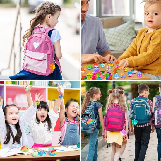 Partizzle 24x Pop It Fidget Toys Sleutelhangers Pakket - Popit Uitdeelcadeautjes Hart - Grabbelton Traktatie Cadeautjes - Voor Kinderen