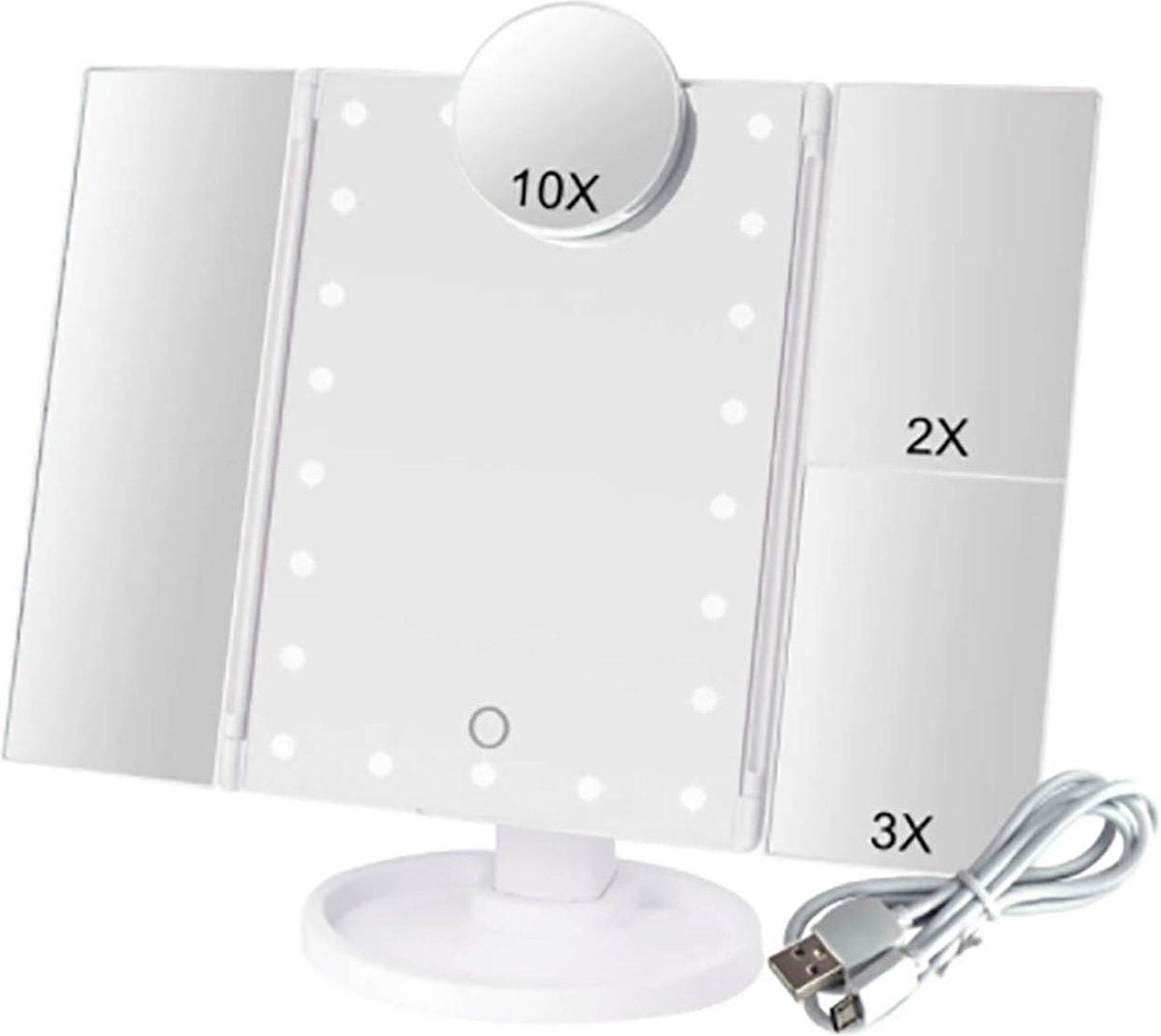Fuegobird Make Up Spiegel met Verlichting - Dimbaar - Vanity - Voor Make-up - Incl. 10x Vergroting - met Organizer - LED
