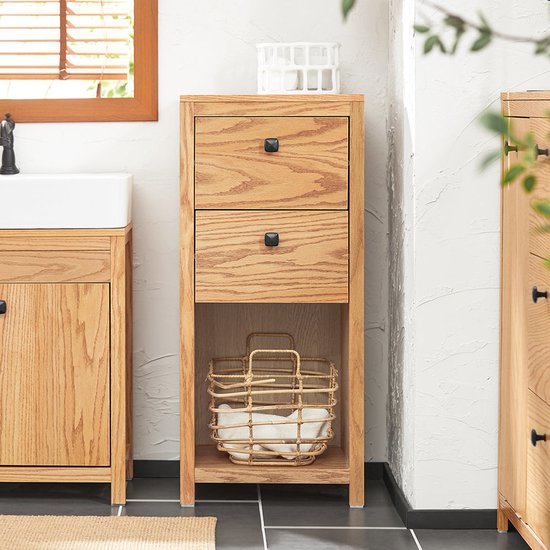 SoBuy Badkamerkast met 2 Lades en Open Vak - Smal en Laag - 40 x 35 x 90 cm