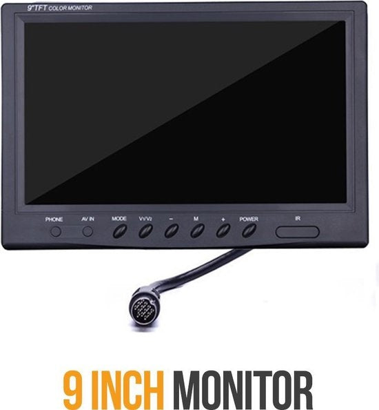 Strex Achteruitrijcamera Set Bedraad Met 4 Camera's (tegelijk bekijken) - 9" Scherm - 18LED Nachtzicht 15m - IP67 Waterdicht - Achteruitrij Camera