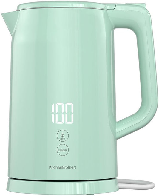 KitchenBrothers Waterkoker - 1.7L - Met Temperatuurregeling - Elektrisch - Warmhoudfunctie - Display - Dubbelwandig - Cool-touch - 2200W - Pastelgroen