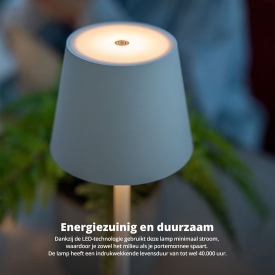 FlinQ Smart Tafellamp Lume - Oplaadbaar en met Touch Bediening - Voor Slaapkamer en Woonkamer - Draadloze Lamp ook als Schemerlamp - Dimbaar en Ideaal voor Nachtkastje - Industrieel - Wit