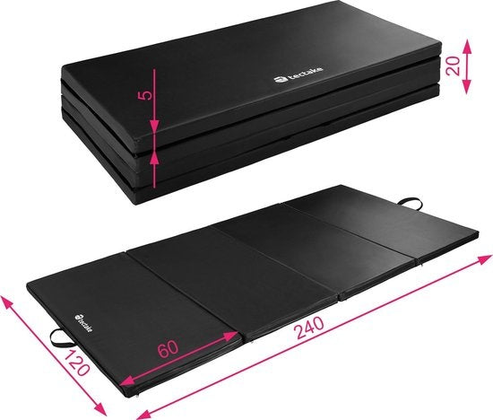 tectake - Gymmat gymnastiekmat - afm 240 x 120 x 5 cm - zwart - 403638