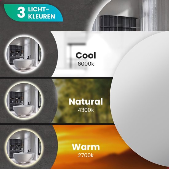Mirlux Badkamerspiegel – Rond 60 cm – LED Verlichting & Verwarming – Anti-Condens Douchespiegel – Frameloos