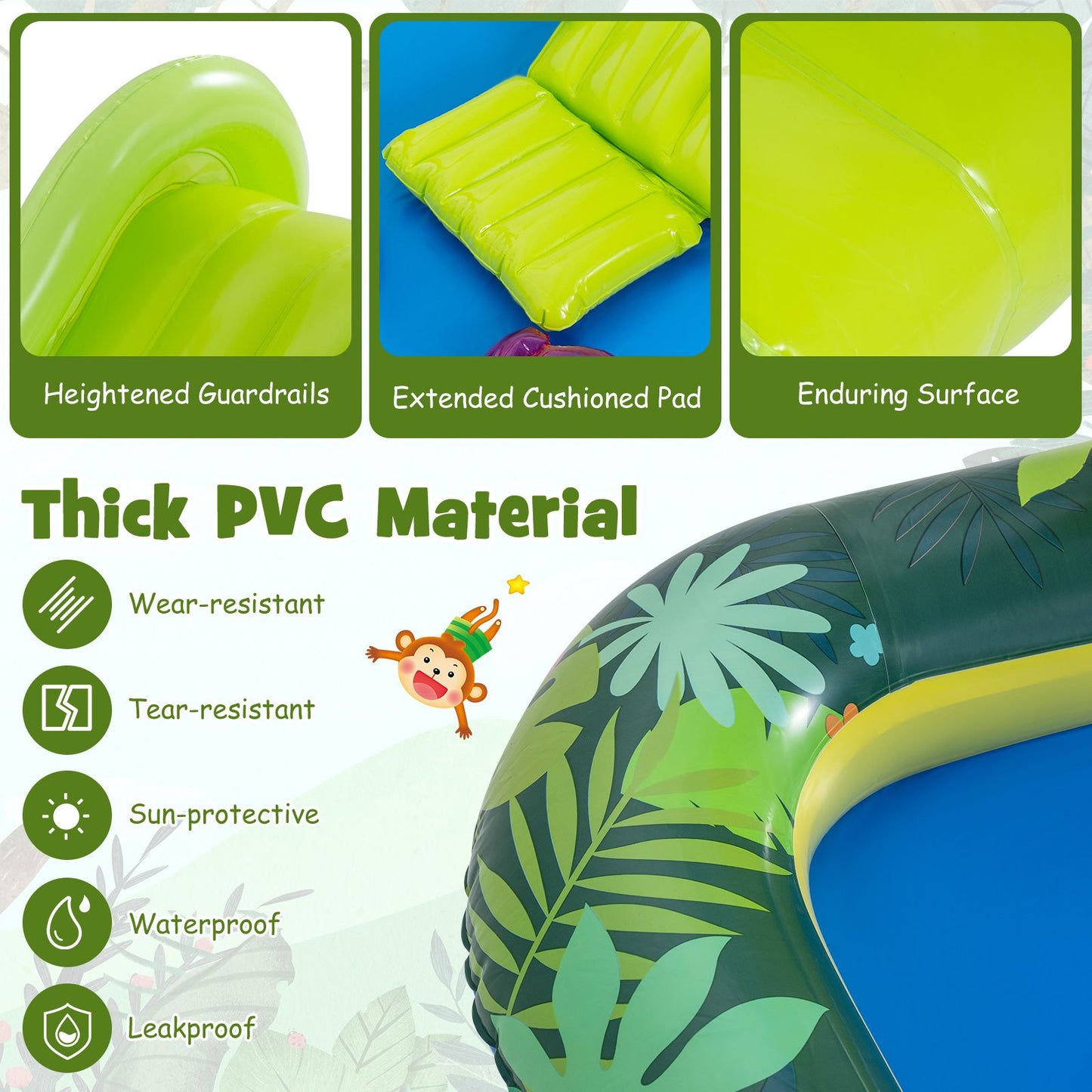 Coast Dieren in de Jungle Opblaasbaar Zwembad met Glijbaan en Sprinkler - Ringwerpspel Waterspeelcentrum voor Kinderen - 208x178x138 cm - Multikleur