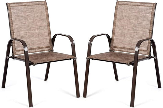 2 Stuks Patio Stoelen, Buiten Camping Stoelen met Ademende Stof, Set van 2 Tuinstoelen met Armleuning Hoge Rugleuning voor Tuin Patio Zwembad Strand Tuin Ruimtebesparend