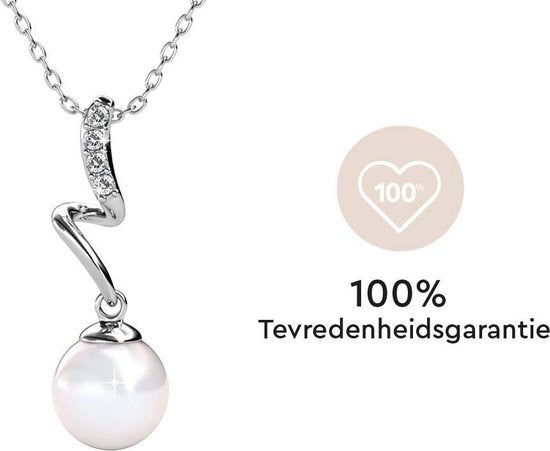 Yolora Dames ketting met Hanger - Parel en Kalpa Camaka Kristallen - Zilverkleurig - 18K Witgoud Verguld - Vrouwen Collier Zilver - Sieraden - Luxe Giftbox - Geschenkdoos - Cadeau doos - Exclusieve Geschenkverpakking - Mooie Cadeauverpakking