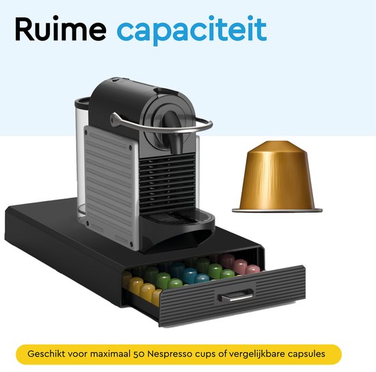 BRASQ CD100 Koffiecapsulehouder met Lade – Voor 50 Nespresso Capsules – Zwart