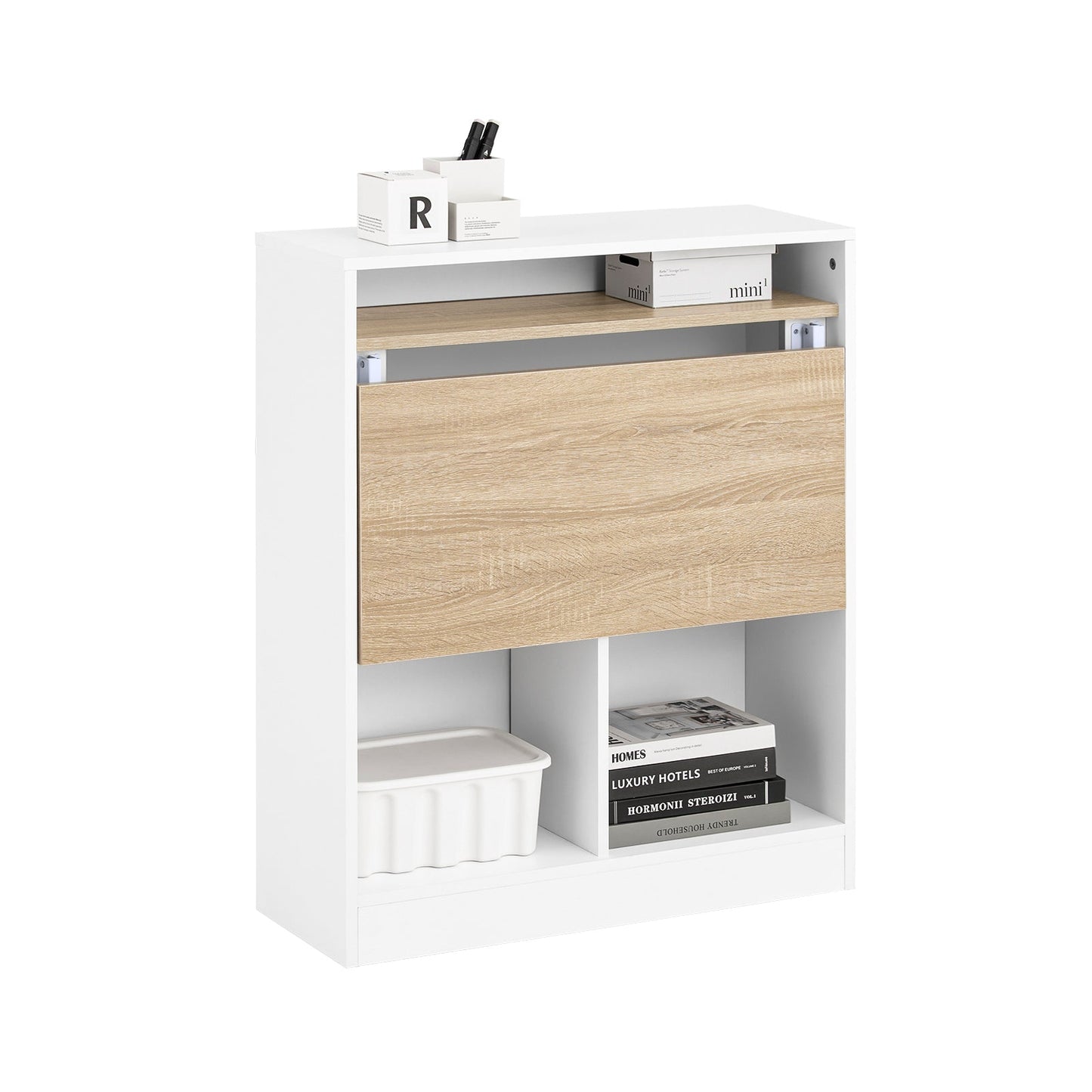 Ruimtebesparend Opvouwbaar Bureau met Opbergplanken – SoBuy FWT104-WN - wit - 70 x 57 x 85 cm