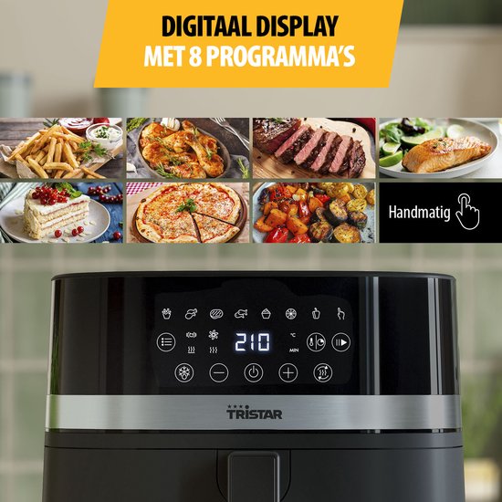 Tristar Airfryer FR-9418 - 8L - Grote Capaciteit XXL - PFAS Vrij - 7 programma's - Warmhoudfunctie - 2000 Watt