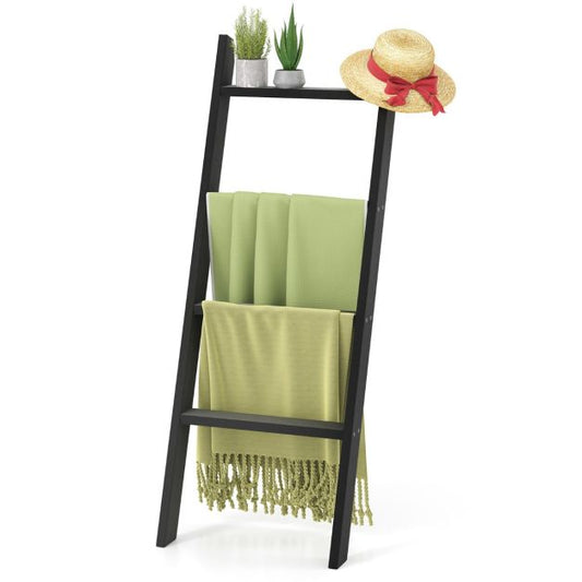 Coast Handdoekladder 4-laags - Zwart - 50 x 7,5 x 137 cm - Massief hout - Wand- en leunmodel