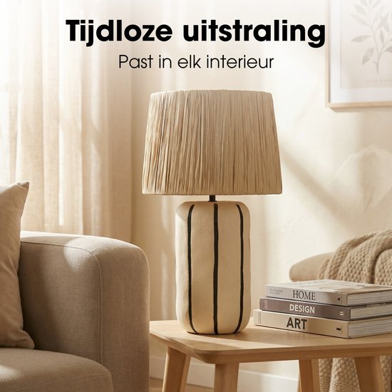 Mica Decorations Denton Tafellamp Woonkamer - Lamp Decoratief met Lampenkap - Bureaulamp Tafellampen Woonkamer - 48 x ⌀28 cm - Keramiek, Metaal, Papier - Beige