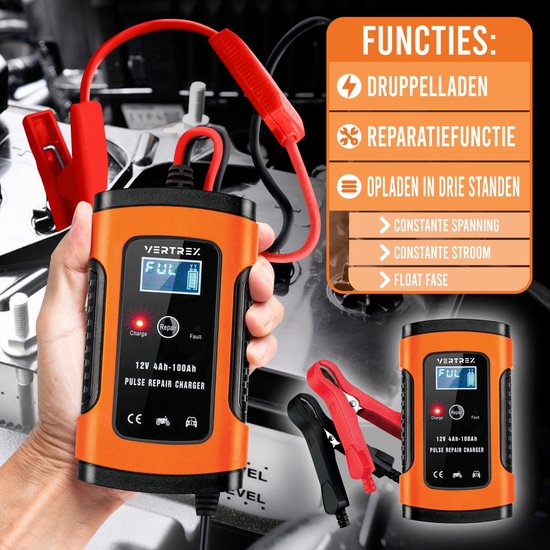 VERTREX Acculader - Druppellader - Geschikt voor Motor Auto Scooter - 12V 6A