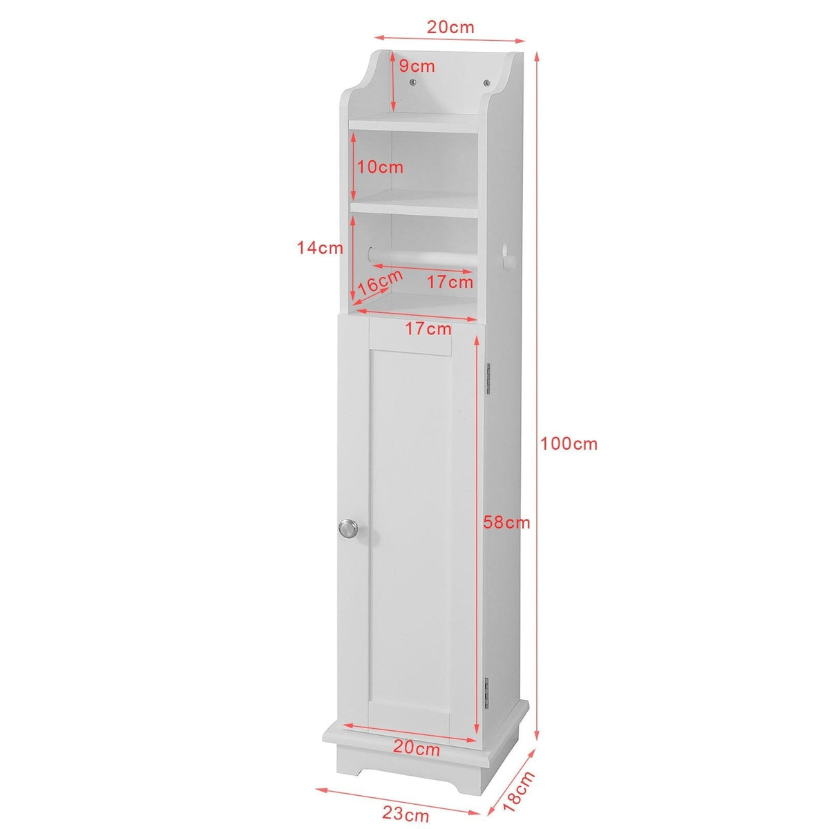 SoBuy Toiletkast met WC-Rolhouder - Wit - 20x100x18 cm