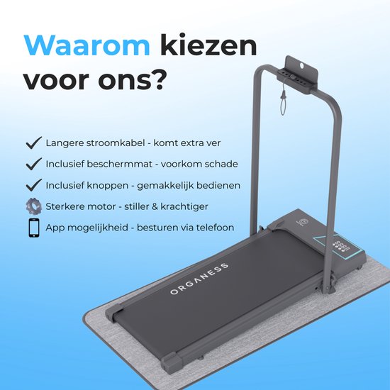 Organess Loopband 1-12km/u – Walking Pad – Loopband Inklapbaar – Wandelband – Met Hellingfunctie – Incl. Tablethouder, Afstandsbediening en App