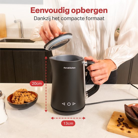 AoraKitchen Melkopschuimer – 5-in-1 Functies – 500 ml – Zwart