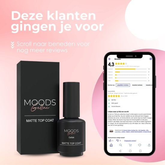 Moods Gellac - Matte Top Coat - Nagellak - Gellak Starterspakket - Nagels - Gellak Set - 15 ML