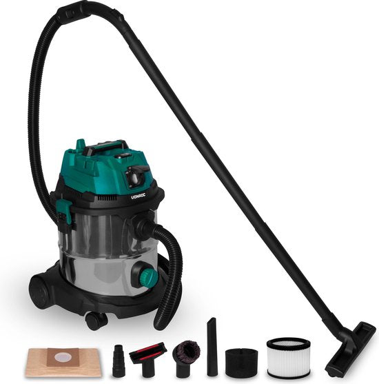 VONROC Nat- en droogzuiger / Stofzuiger - 1400W – Inschakelautomaat - Blaasfunctie – 20L RVS tank – 3m slang - 6m stroomkabel