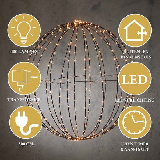 Luca Lighting Kerstverlichting Bal met Warm Witte LED Lampjes - Ø40 cm - Zwart