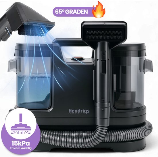 Hendriqs® 3-1 Tapijtreiniger 65°C met Anti-Verstopping Functie | Hoogste Zuigkracht in zijn Klasse - Draagbare Vlekkenreiniger Bank, Textiel, Matras - Zetelreiniger met Opzuig - Stoomreiniger - Bank Reiniger - Meubelreiniger - Reinigingsmachine