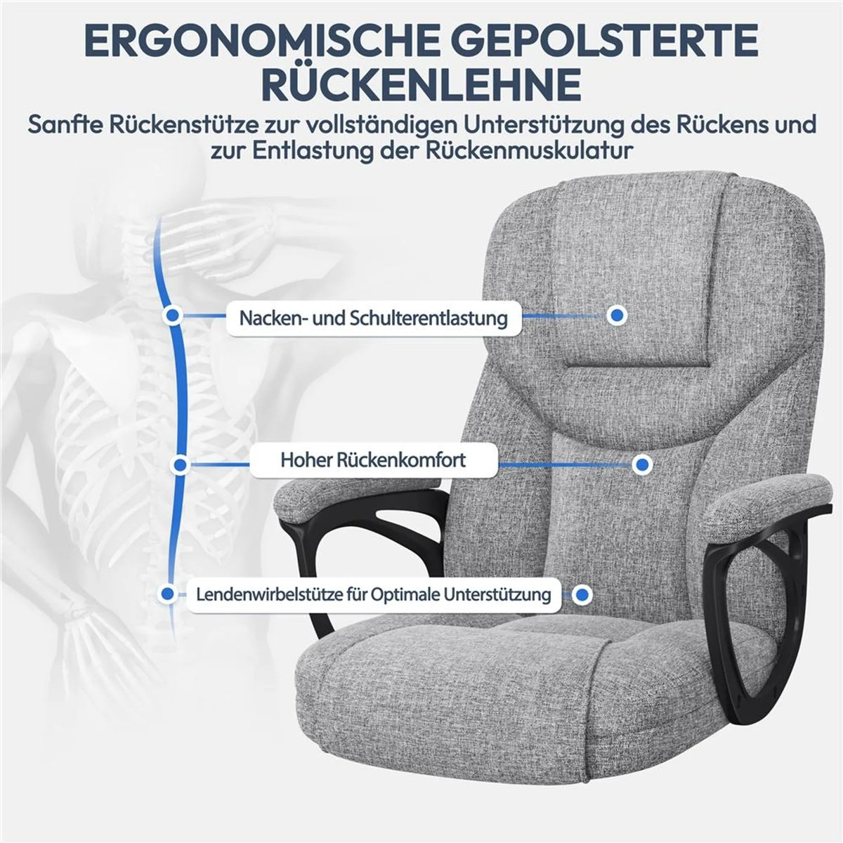 Ergonomische Bureaustoel met Armleuningen 360° Draaibaar In Hoogte Verstelbaar en Schommelfunctie Grijs