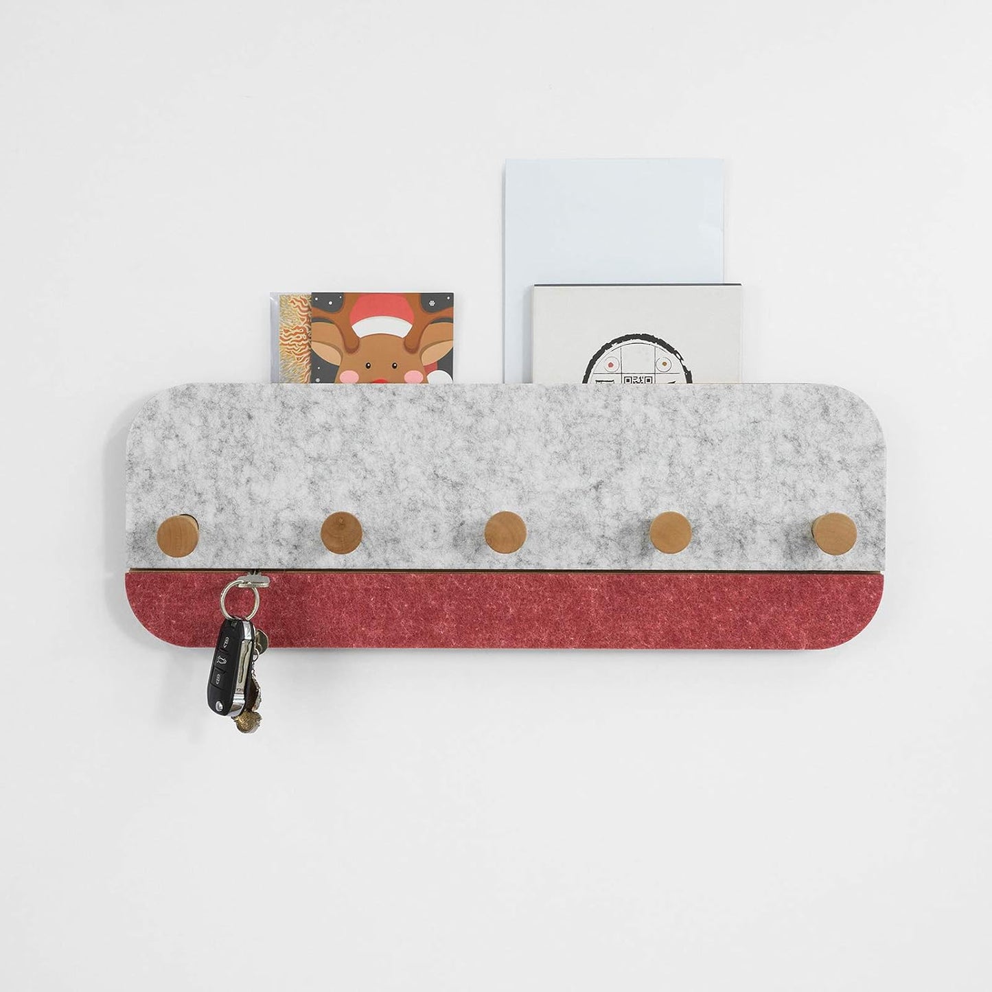 SoBuy FHK16-R Wandkapstok – 5 Haken – Bamboe & Vilt – 55 x 3 x 19 cm – Rood
