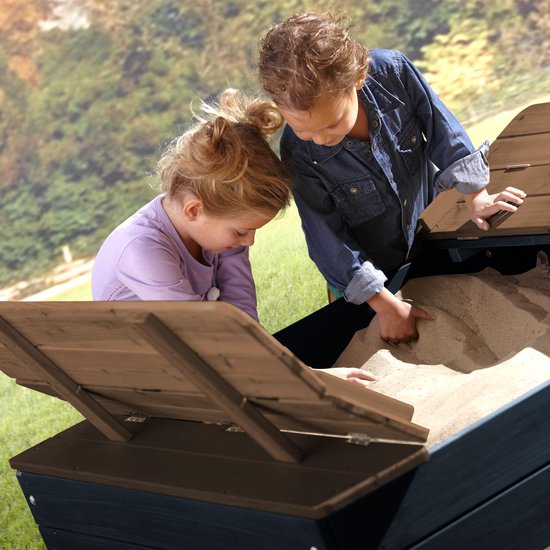 AXI Ella XL Houten Zandbak in Antraciet/Bruin- Met Zitbankjes en Deksel - FSC hout - 120x120x20cm - Zandbak voor kinderen