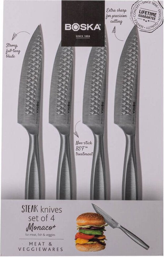 Boska Steakmessen / Steakmessenset Monaco+ - 4 Stuks - RVS - Multifunctioneel - Non-stick
