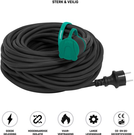 VONROC PRO Verlengsnoer 25m – IP44 – Neopreenkabel H07RN-F 3x1,5 mm² - Incl. Kabelbinder (verlengkabel)