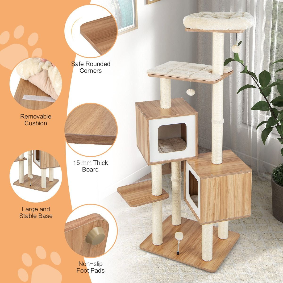Coast Krabpaal voor Katten met 6 Verdiepingen - 163 x 48 x 58 cm - Beige/Natuurkleur