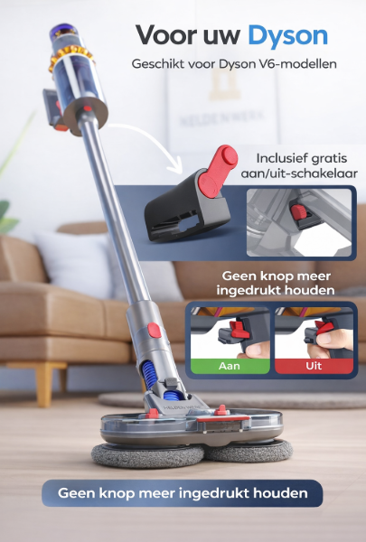 HELDENWERK Dweilopzetstuk voor Dyson V6 stofzuiger, Dyson accessoires, dweilopzetstuk, elektrische vloerwisser met watertank, vulreservoir en 8 wasbare mops