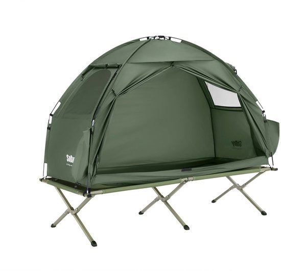 SoBuy Campingzelt met Luchtmatras en Campingbed Set - Groen - Oxford stof - 160x86x193 cm | OGS32-II-GR-TP