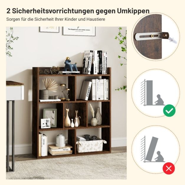 Coast Boekenkast met 7 Open Vakken – 80 x 20 x 90 cm – Koffie, Wit of Walnoot