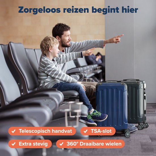 TRVLMORE Handbagage Koffer - 45L - TSA Cijferslot - Lichtgewicht - Uitbreidbaar - Trolley - 54x36x22cm - Donkerblauw