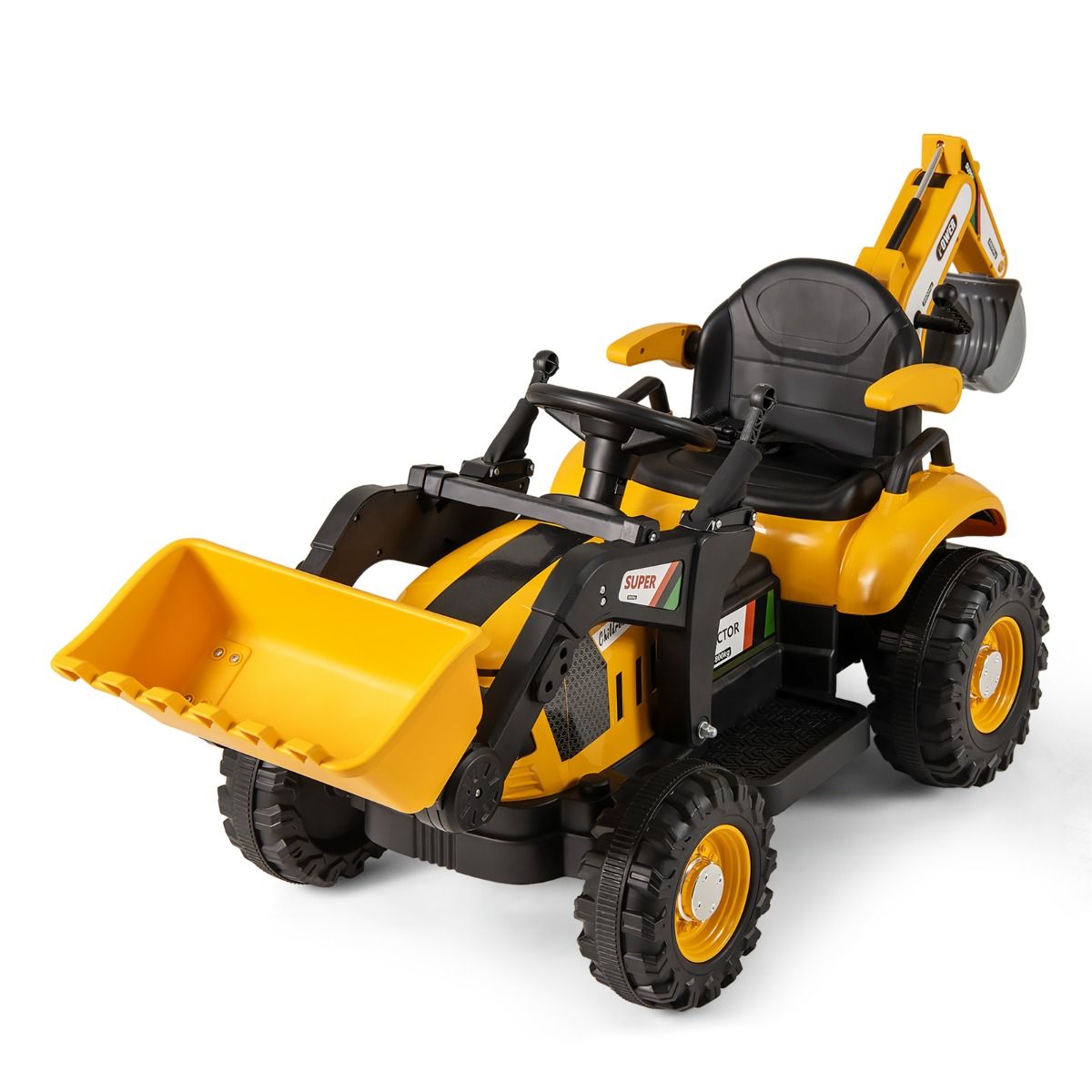Coast Elektrische Kindertrekker met Aanhanger - Graafmachine en Schep - Afstandsbediening - Geel