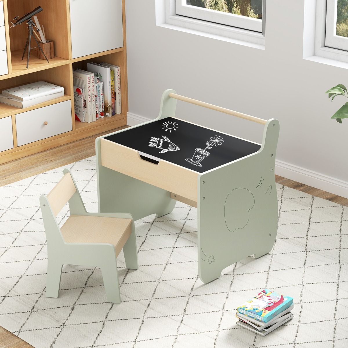 Coast 3-in-1 Kindertafelset - met omkeerbaar tafelblad en verborgen opbergruimte - groen