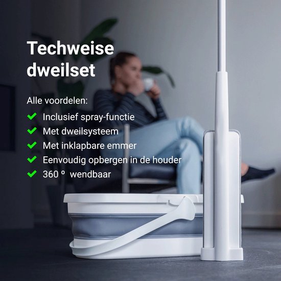Techweise 4-in-1 Dweilsysteem - met Spray - Opvouwbare Emmer - 2 Extra Microvezel Dweilen -Sprayfunctie