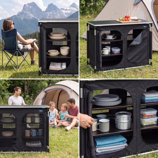 Outdoor Camping Keuken – Campingkast - Buitenkeuken – 6 Secties – Aluminium Frame – Verstelbare Poten – Grijs - Tristar KI-0769