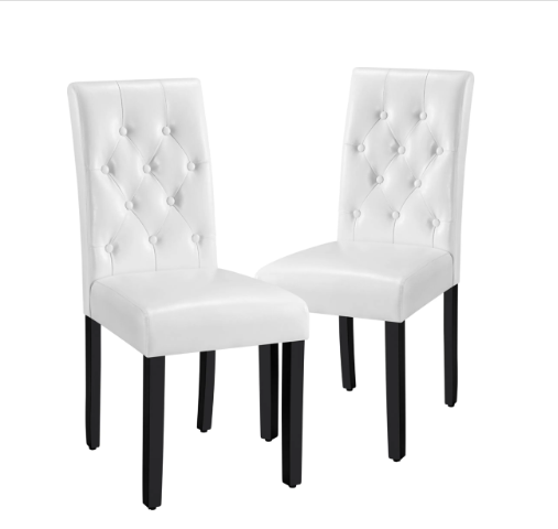 Yaheetech Eetkamerstoelen Set van 2 - Wit - 45,5 x 60,5 x 98 cm - Hoge Rugleuning, Kunstleer