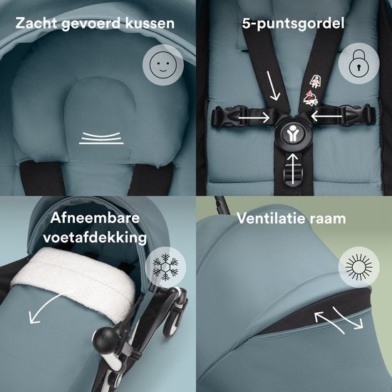 Stokke YOYO 0+ Newborn Pack, Aqua - Inclusief matras, uitschuifbare luifel en vijfpuntsgordel - Vereist YOYO-frame (apart verkrijgbaar)