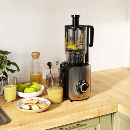 KitchenBrothers Slowjuicer - Verticaal - Juicer - Groenten en Fruitpers - 126 mm - 750 ml - Zwart