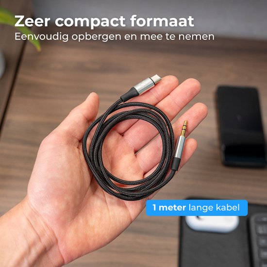 Nuvance AUX naar USB C - AUX Kabel USB C - 1 Meter - USB C naar AUX - Gevlochten Nylon - USB C AUX - USB C naar Jack