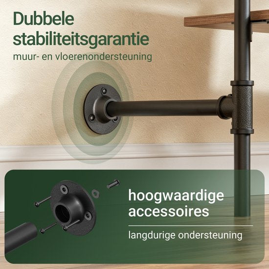 SoBuy wandgemonteerde kledingstang met 4 hangstangen en 4 MDF-planken, open kledingkast, draagvermogen 120 kg voor slaapkamer, 265x48x220 cm, industrieel zwart KLS19-SCH