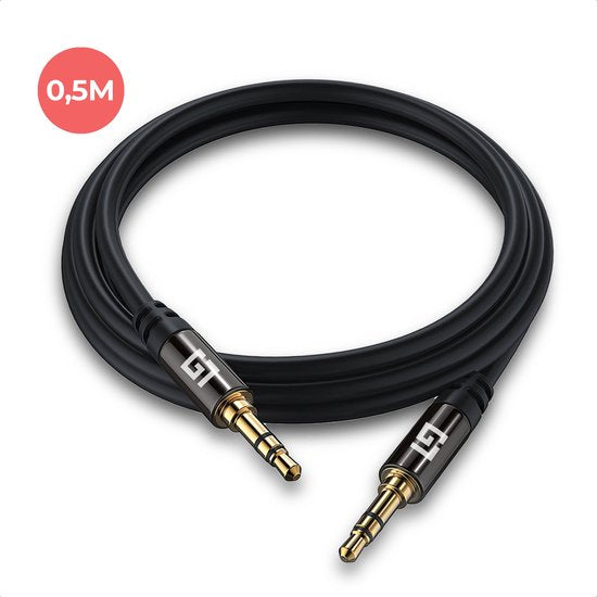 LifeGoods AUX Kabel - Audiokabel 0,5M - 3.5 mm - Male to Male - Zwart