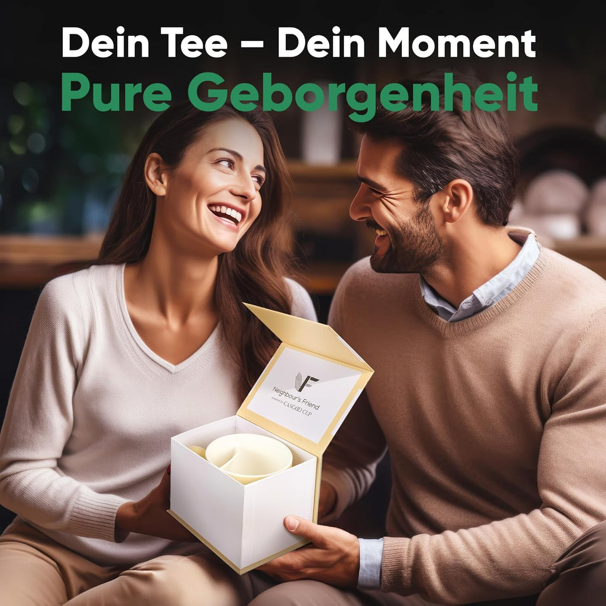 Neighbour's Friend Gepatenteerde theemok beige geschenkverpakking I Keramische mok groot 325ml I Theemok steengoed I Keramische mok voor thee I Vaatwasserbestendige theemokken I Modern design voor theedrinkers