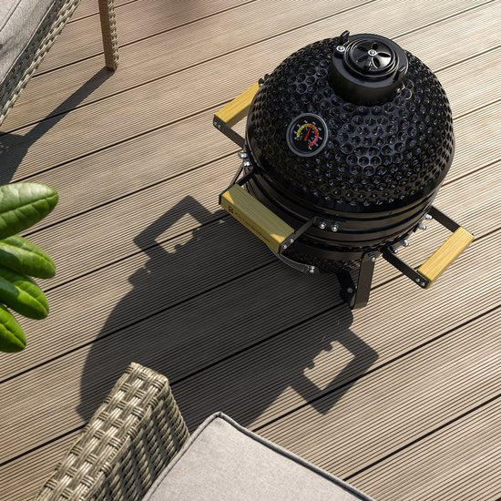 KitchenBrothers Kamado BBQ– Incl. Accessoires & Pizzasteen – 50 x 38,5 x 47 cm – Zwart